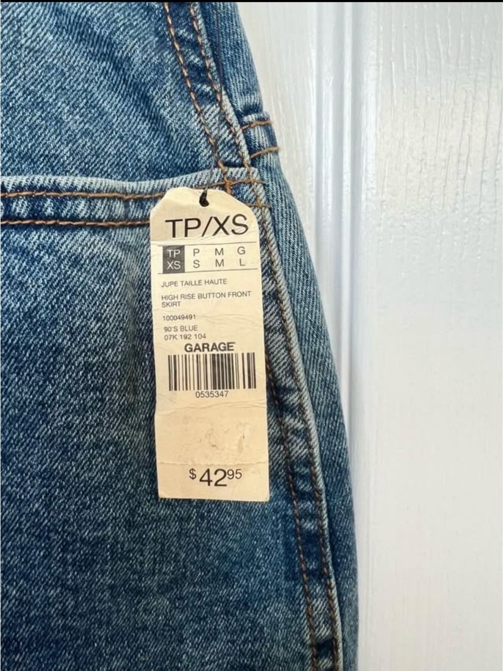 Garage High-Rise Button Front Denim Skirt - Blue - Picture 3 of 5